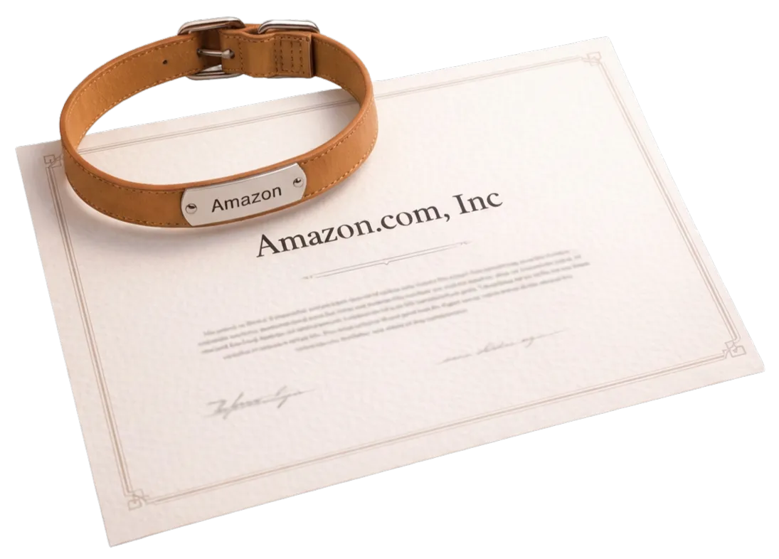 Dog collar with name tag showing legal name vs display name